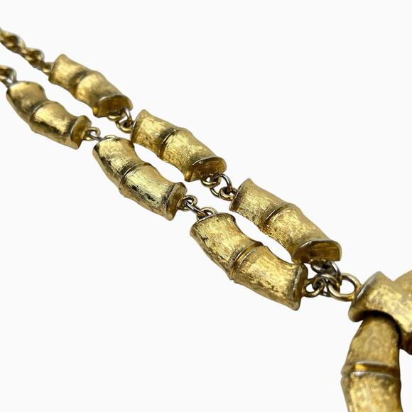 Napier Bamboo Door Knocker Necklace Earrings Set Brushed Gold Tone Signed - Picture 11 of 16